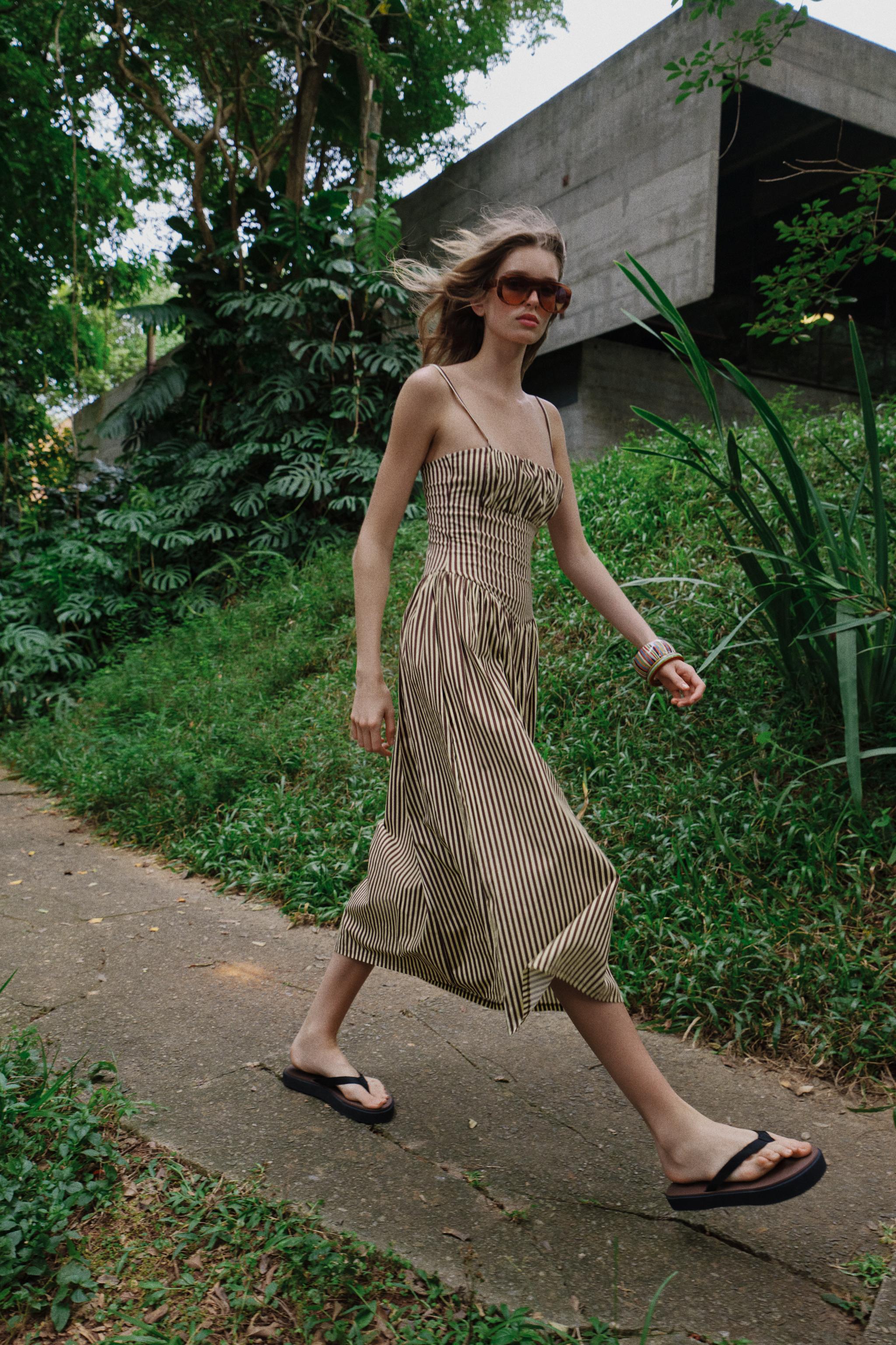 STRIPED COMBINATION POPLIN DRESS